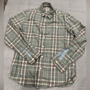 [M]Faherty Green and Cream Plaid Button Up Organic Cotton LS Shirt